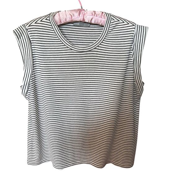 Vince Tops - VINCE Women’s Striped Crewneck Black And White Cap Sleeve Tee Tank Top Size L